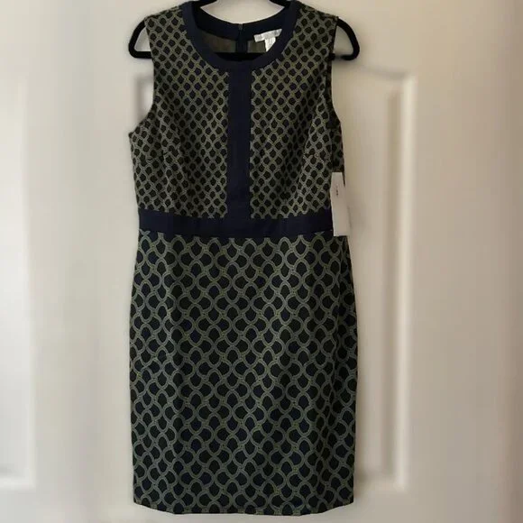 LONDON TIMES Women's Sheath Geo Link Navy/Green Mini Dress Size 14 NWT - Picture 1 of 8